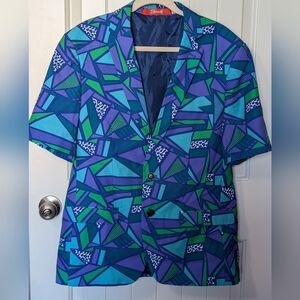 Shinesty Men's Stay Weird Short Sleeve Blazer Abstract Design 42 Blue/Green